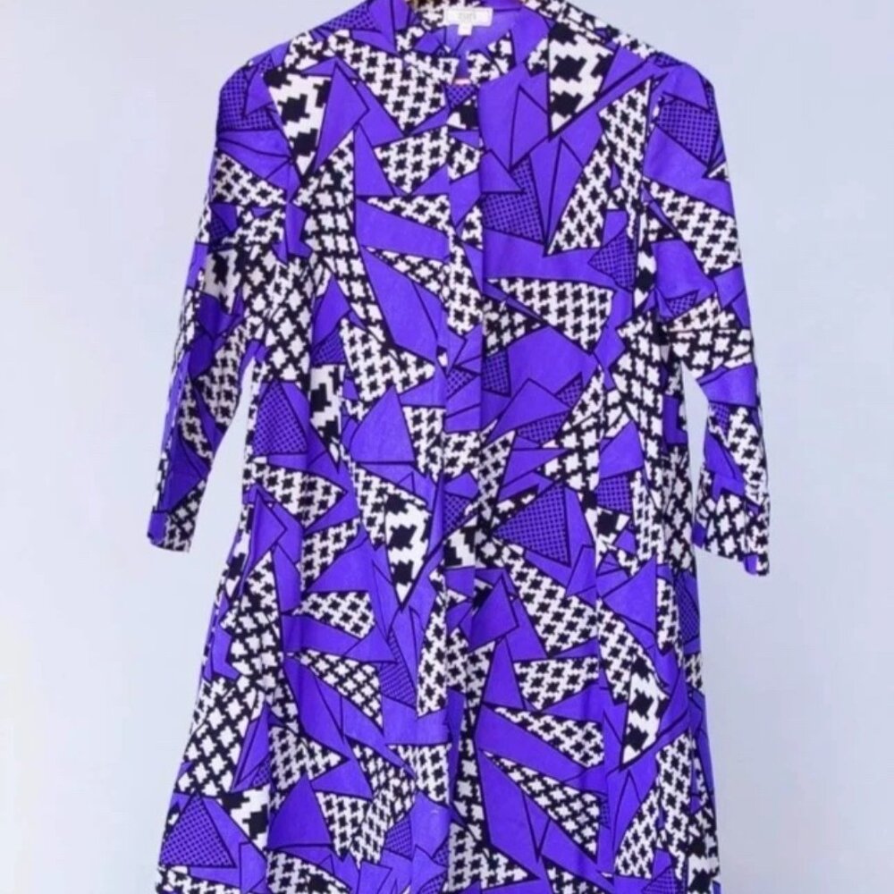 NWT ZURI Kenya Shirt Dress saved by the bell L Cotton Purple White Black Pockets - Picture 2 of 5